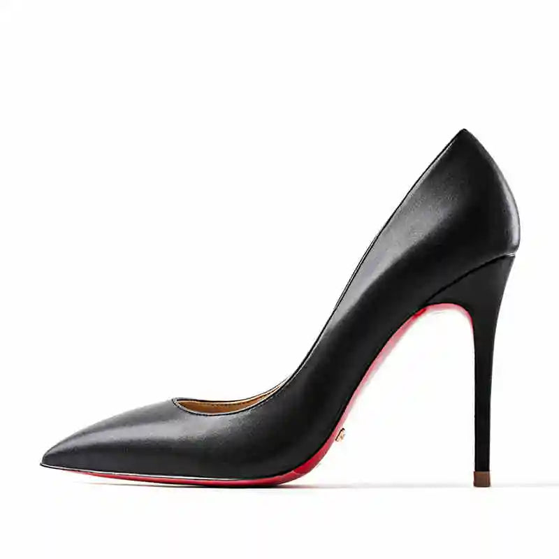 Women's heels 2025 trend Leather Luxury Pumps Red Bottom Woman 12cm