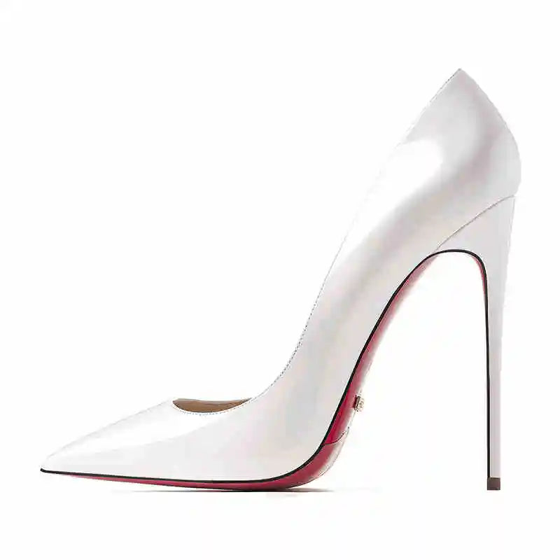 Women's heels 2025 trend Leather Luxury Pumps Red Bottom Woman 12cm