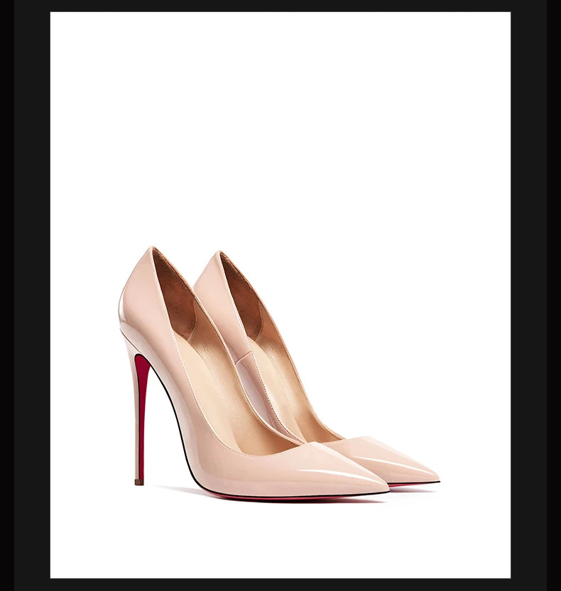 Women's heels 2025 trend Leather Luxury Pumps Red Bottom Woman 12cm