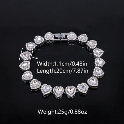 Swaroski dupe 45CM New Hip Hop Tennis Chain Bracelet Necklace Shiny Heart Rhinestone CZ Fashion Rock Party Jewelry Set