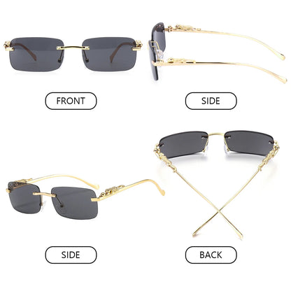 Square Rimless Sunglasses Women Men Cut Edge Golden Leopard Small Frame Sun Glasses Designer Retro Shade Eyewear UV400 oculos