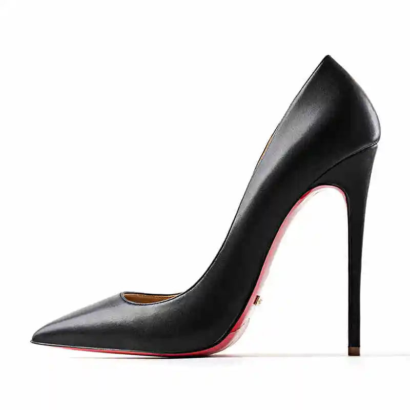 Women's heels 2025 trend Leather Luxury Pumps Red Bottom Woman 12cm