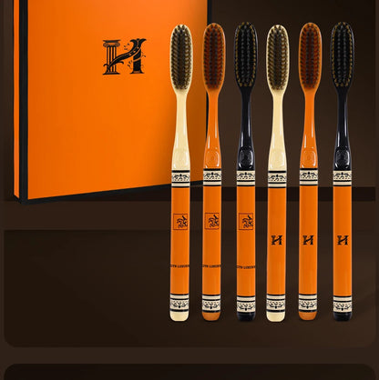 Pack of 6 high-end light luxury adult household long-head soft-bristled toothbrushes