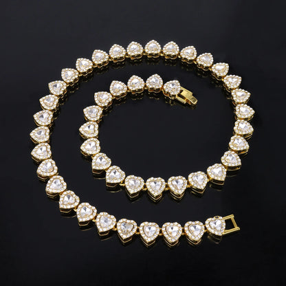 Swaroski dupe 45CM New Hip Hop Tennis Chain Bracelet Necklace Shiny Heart Rhinestone CZ Fashion Rock Party Jewelry Set