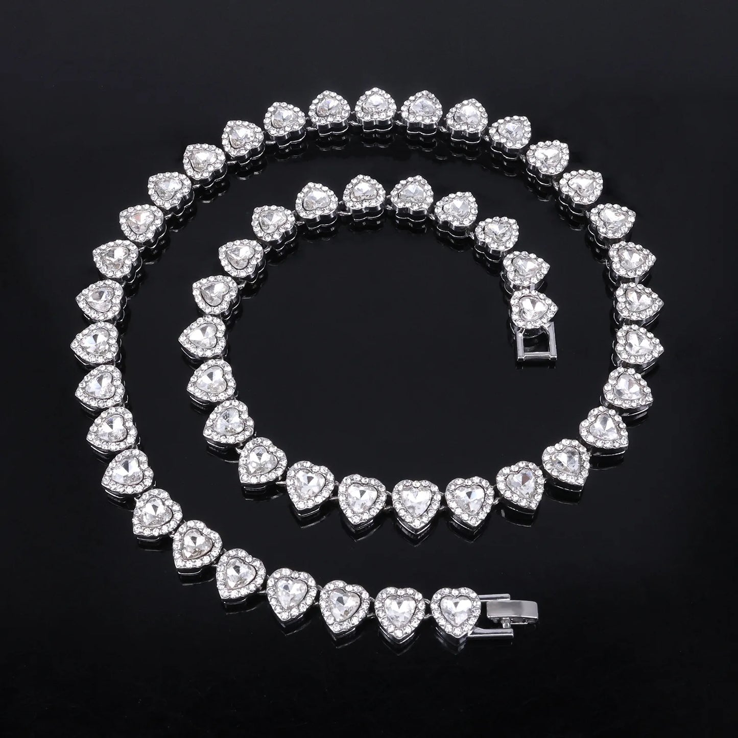 Swaroski dupe 45CM New Hip Hop Tennis Chain Bracelet Necklace Shiny Heart Rhinestone CZ Fashion Rock Party Jewelry Set
