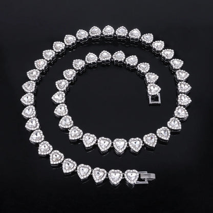 Swaroski dupe 45CM New Hip Hop Tennis Chain Bracelet Necklace Shiny Heart Rhinestone CZ Fashion Rock Party Jewelry Set