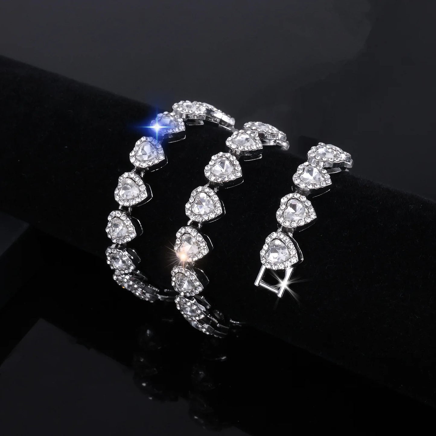 Swaroski dupe 45CM New Hip Hop Tennis Chain Bracelet Necklace Shiny Heart Rhinestone CZ Fashion Rock Party Jewelry Set
