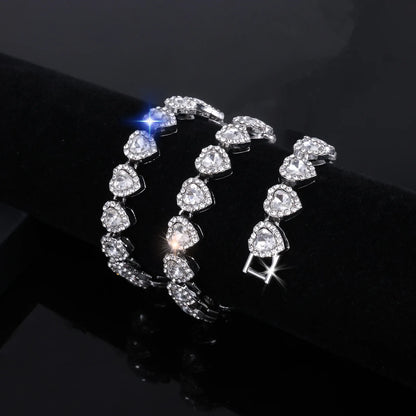 Swaroski dupe 45CM New Hip Hop Tennis Chain Bracelet Necklace Shiny Heart Rhinestone CZ Fashion Rock Party Jewelry Set