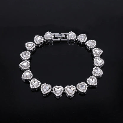 Swaroski dupe 45CM New Hip Hop Tennis Chain Bracelet Necklace Shiny Heart Rhinestone CZ Fashion Rock Party Jewelry Set