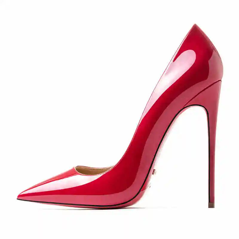 Women's heels 2025 trend Leather Luxury Pumps Red Bottom Woman 12cm