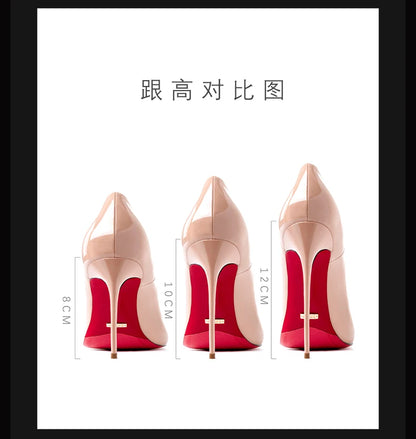Women's heels 2025 trend Leather Luxury Pumps Red Bottom Woman 12cm