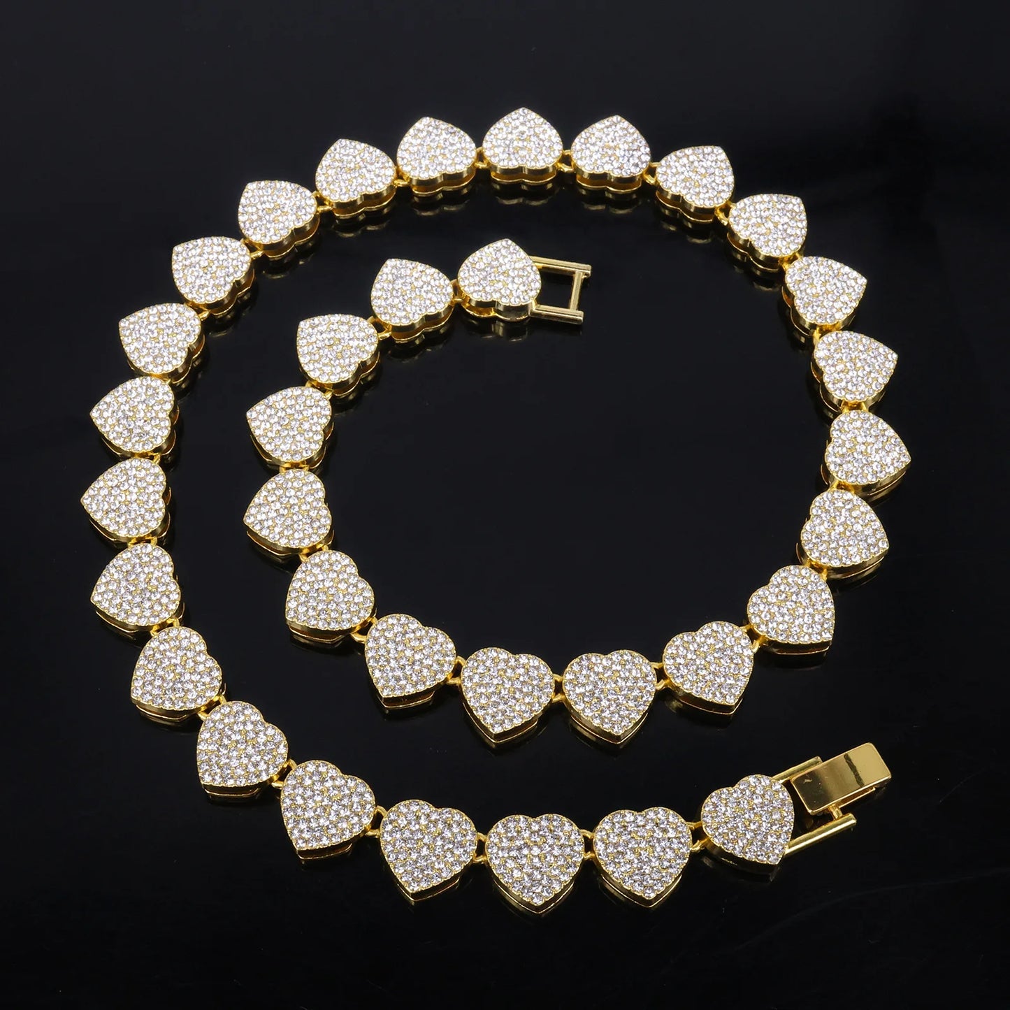 Swaroski dupe 45CM New Hip Hop Tennis Chain Bracelet Necklace Shiny Heart Rhinestone CZ Fashion Rock Party Jewelry Set
