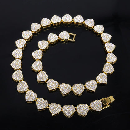 Swaroski dupe 45CM New Hip Hop Tennis Chain Bracelet Necklace Shiny Heart Rhinestone CZ Fashion Rock Party Jewelry Set