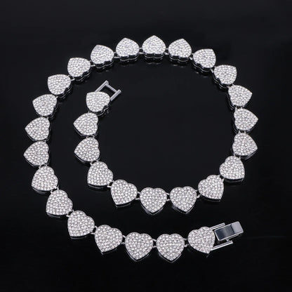 Swaroski dupe 45CM New Hip Hop Tennis Chain Bracelet Necklace Shiny Heart Rhinestone CZ Fashion Rock Party Jewelry Set