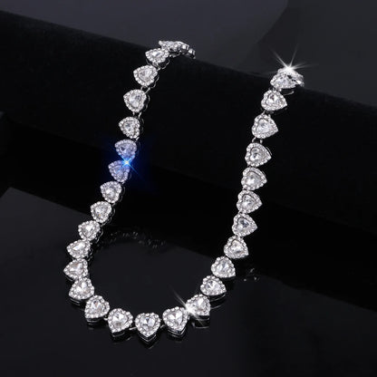Swaroski dupe 45CM New Hip Hop Tennis Chain Bracelet Necklace Shiny Heart Rhinestone CZ Fashion Rock Party Jewelry Set