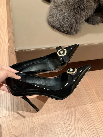 Heels New 2025 Spring And Autumn Thin With Pointed Bow French Temperament Socialite Senior Sense Of Single Shoes Black