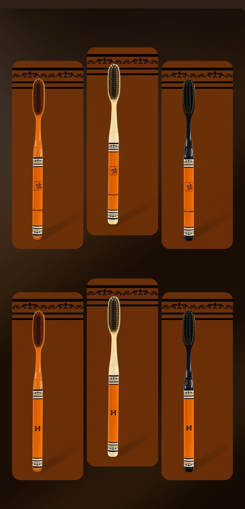 Pack of 6 high-end light luxury adult household long-head soft-bristled toothbrushes
