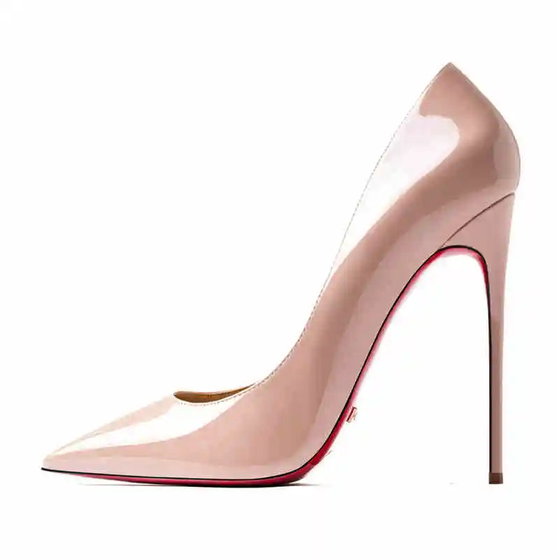 Women's heels 2025 trend Leather Luxury Pumps Red Bottom Woman 12cm