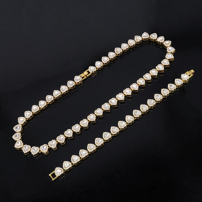 Swaroski dupe 45CM New Hip Hop Tennis Chain Bracelet Necklace Shiny Heart Rhinestone CZ Fashion Rock Party Jewelry Set