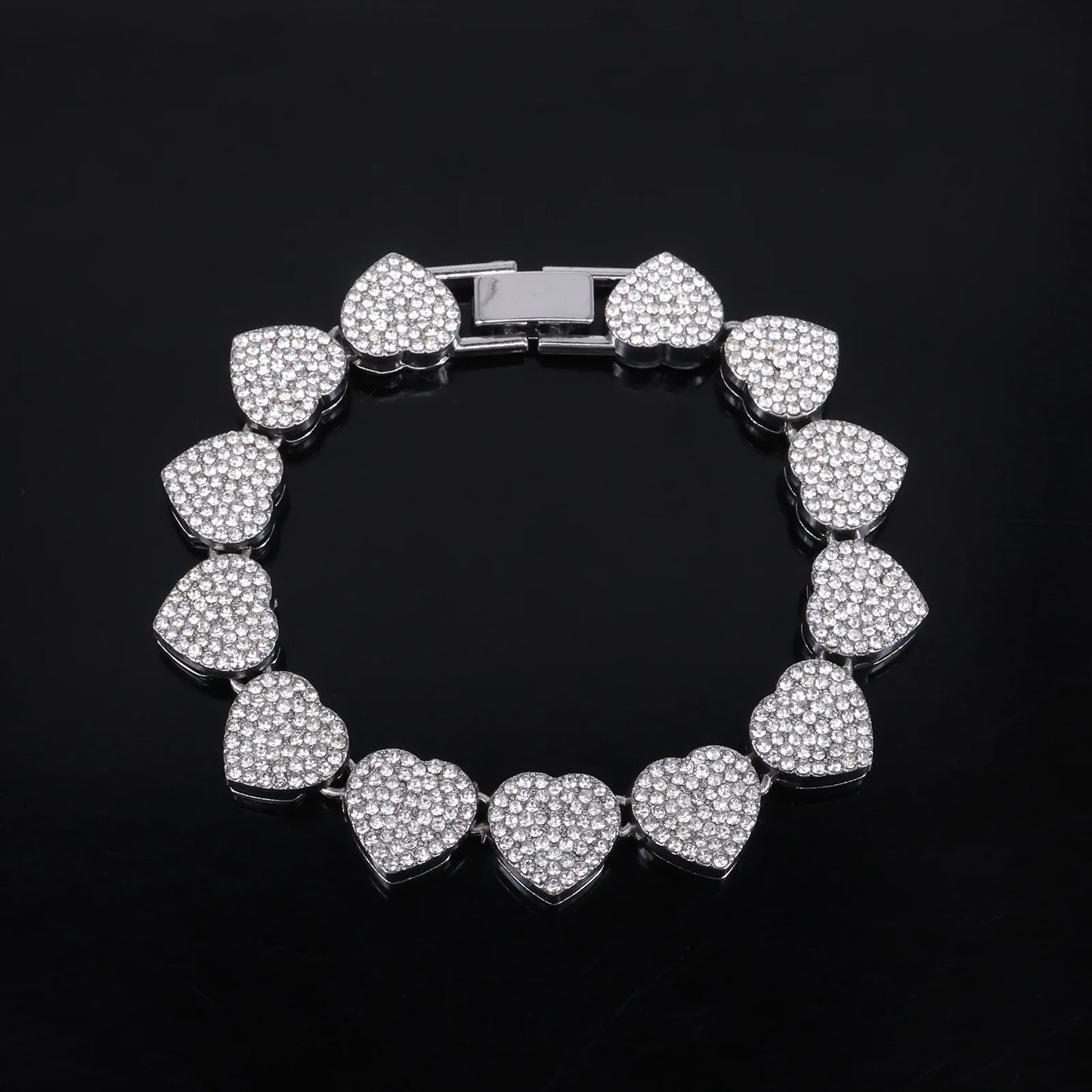 Swaroski dupe 45CM New Hip Hop Tennis Chain Bracelet Necklace Shiny Heart Rhinestone CZ Fashion Rock Party Jewelry Set