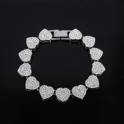 Swaroski dupe 45CM New Hip Hop Tennis Chain Bracelet Necklace Shiny Heart Rhinestone CZ Fashion Rock Party Jewelry Set